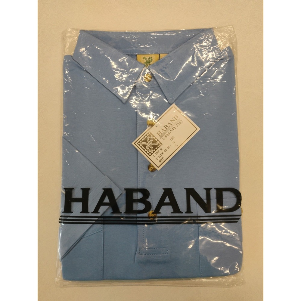 Haband Polo Pocket Shirt Light Blue Men's Large New‎